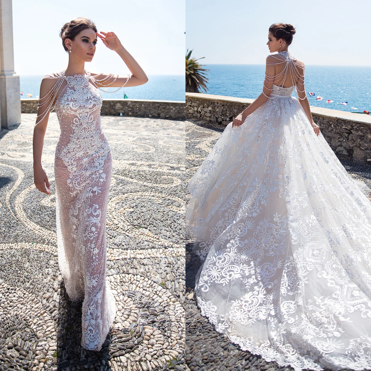 

Luxurious Wedding Dresses Detachable Train Appliques Lace Mermaid Bridal Gowns Sexy Beading Backless Robe De Mariee