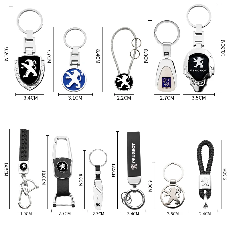 3D Metal Leather Car Styling Keychain for Peugeot 508 208 3008 407 607 307 RCZ 308 206 2008 Auto Key Chain Key Rings Accessories car keychain