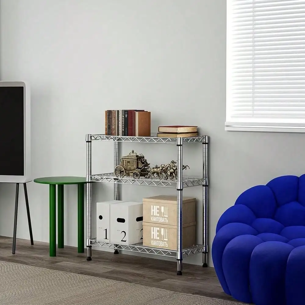 3 Tier Wire Shelving Metal Shelves Organizer Adjustable Chrome Wire Rack Storage 5