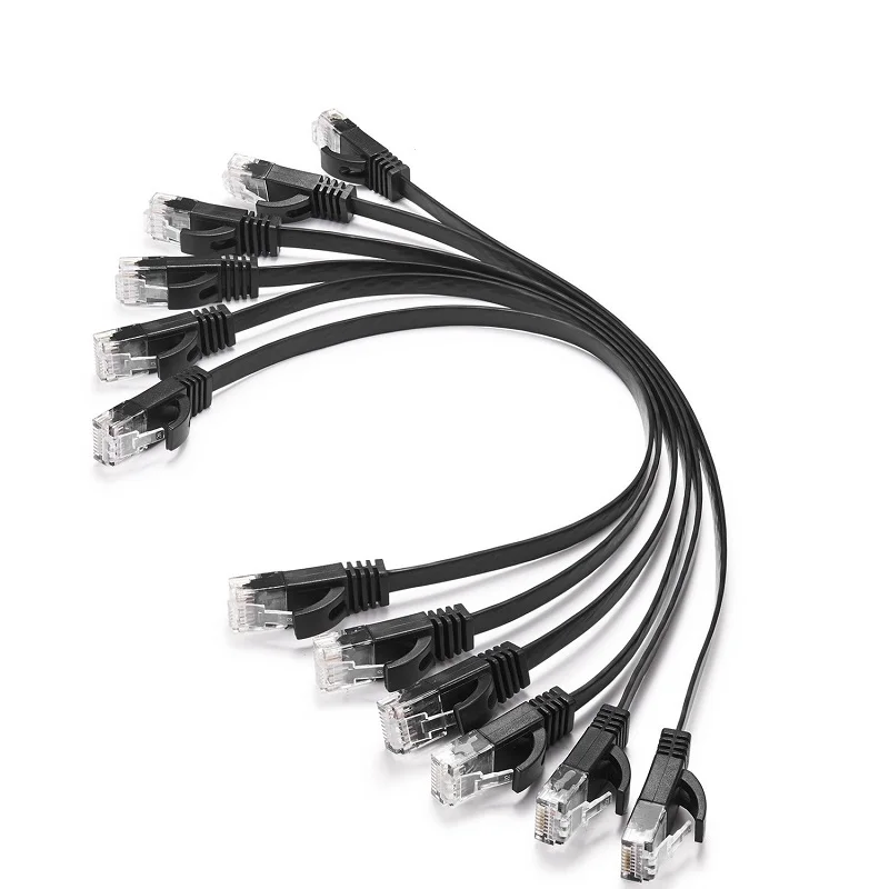 6 sztuk kabli CAT6 płaskich UTP Ethernet Network Cable RJ45 Patch LAN o długości 15cm, 50cm, 1m, 2m, 3m, 5m, 10m, 30m, 98FT, w kolorach czarnym, niebieskim i białym.