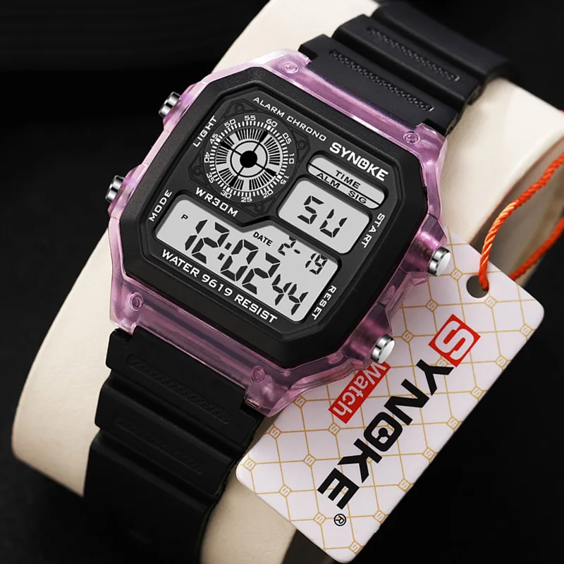 

Transparent Purple Men Square Watch Men's Sports Watches Multifunction 5Bar Waterproof Wristwatches Clock 2023 New reloj hombre