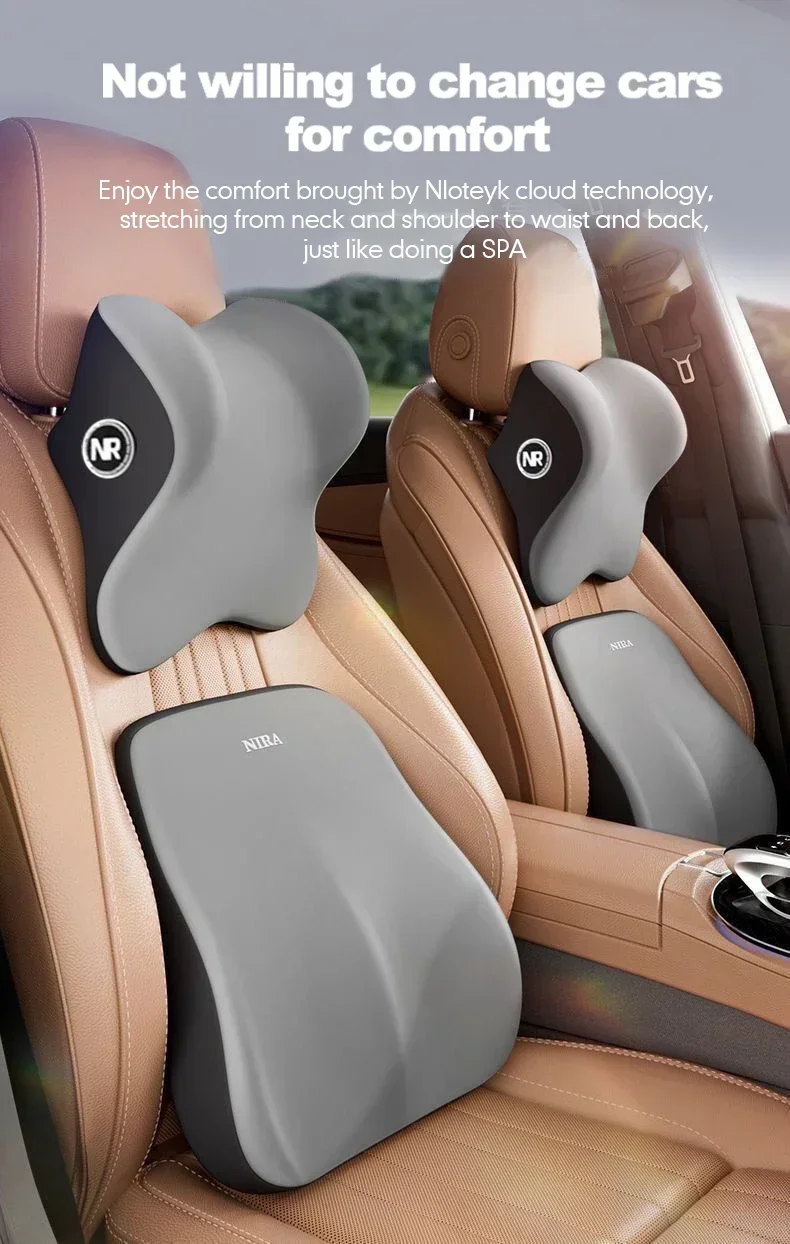 Ergonomisches Auto-Kopfstützen- und Lendenwirbelstützkissen aus Memory-Schaum – weicher Polyesterbezug, verbesserter Nackenkomfort für erweitertes Fahren – Detail 1