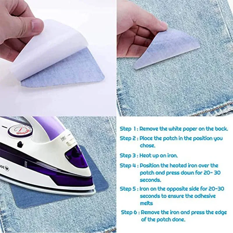 Premium Denim Iron-On Patches Set - Self-Adhesive Jean Repair & DIY Sewing Kit