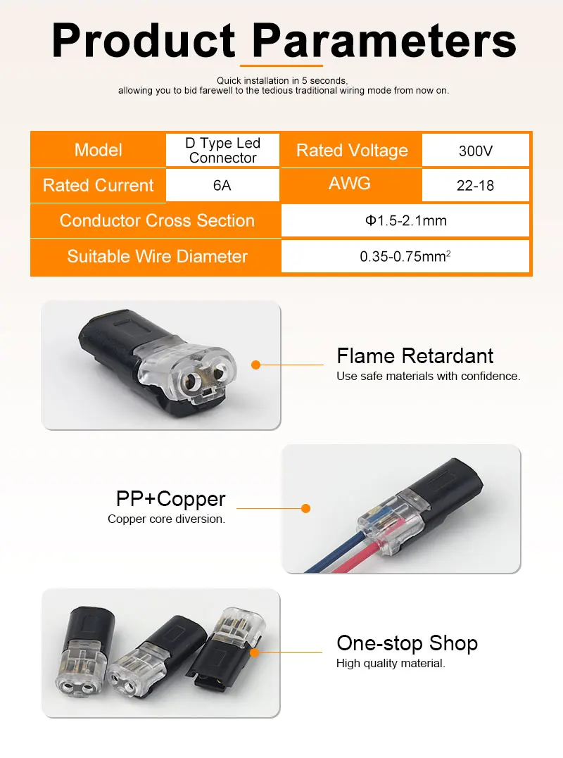 10/30/50PCS 2Pin Way Plug Kein Abisolieren Stecker keine schrauben Elektrische Verkabelung Doppel-Draht Plug-in Stecker mit Verriegelung Schnalle – Detail 4