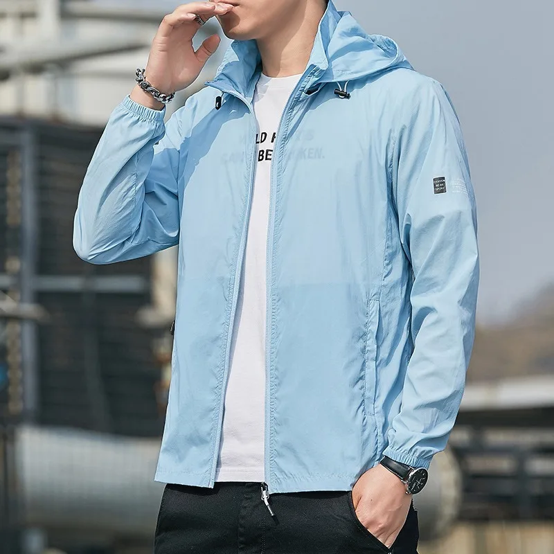 2024 Summer Ice Silk Men's New UV Protection Thin Breathable Skin Clothing Sun Protection Clothing Men's Outdoor Casual Coat