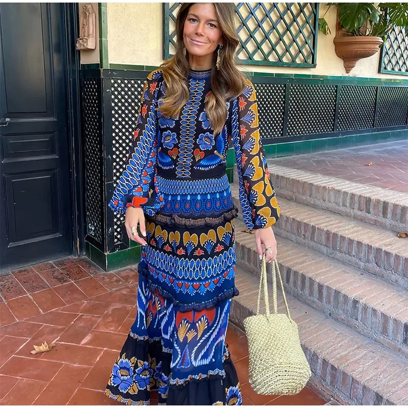 Vestido Longo Estampado Vintage