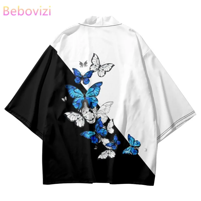 

Color Block Butterfly Print Fashion Japanese Cardigan Women Traditional Asian Clothing Cosplay Shirts Yukata Haori Beach Kimono