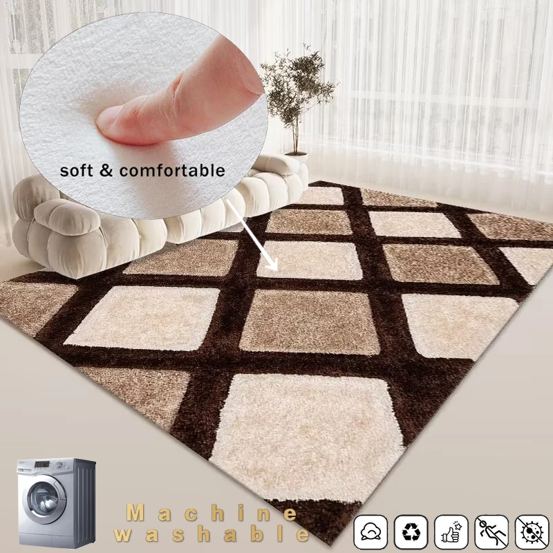 

Скандинавские коричневые ковры Geometria для гостиной, роскошное украшение для дома, для спальни, большой коврик для отдыха, нескользящий моющийся коврик для дивана и стола
