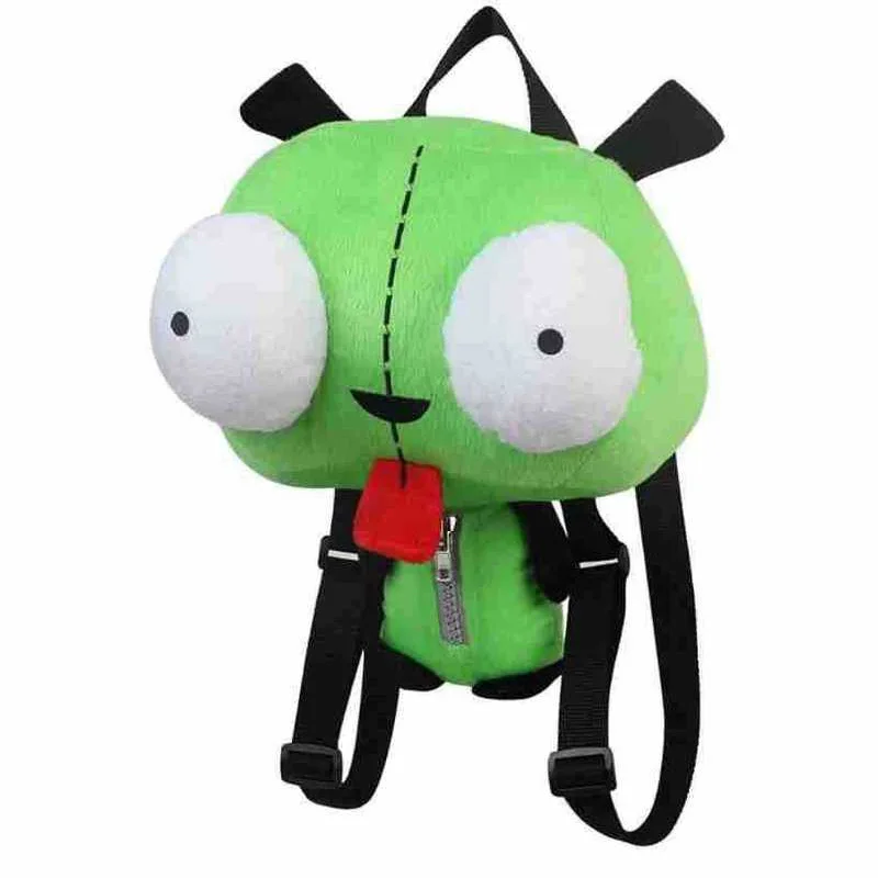 

New 14 inches plush toy Alien Invader Zim 3D Eyes Robot Gir Cute Stuffed Plush Backpack Green Bag Xmas Gift