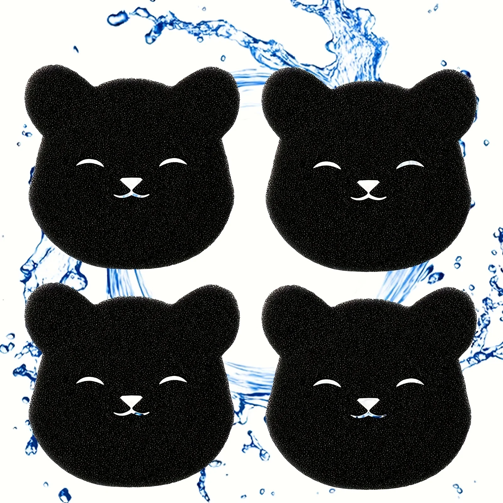 4Pcs Bear-Shaped Laundry Pet Hair Remover Reusable Anti-Winding Cleaning Sponge