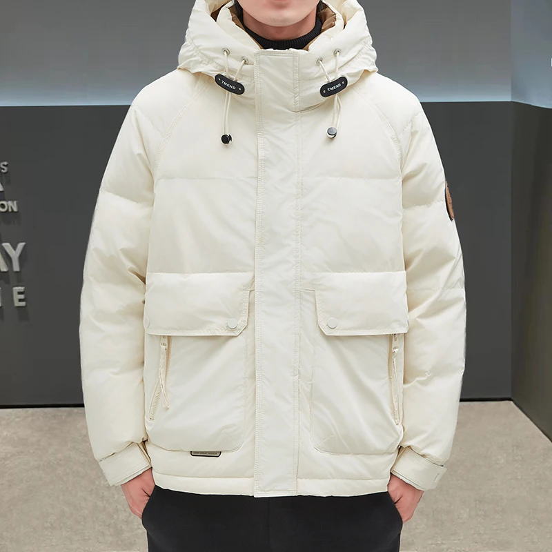 가을 겨울 신상 남성 하이킹 다운 재킷 후드 캐주얼 올매치 화이트 덕다운 코트 패션 편안한 아우터웨어 2025 트렌드