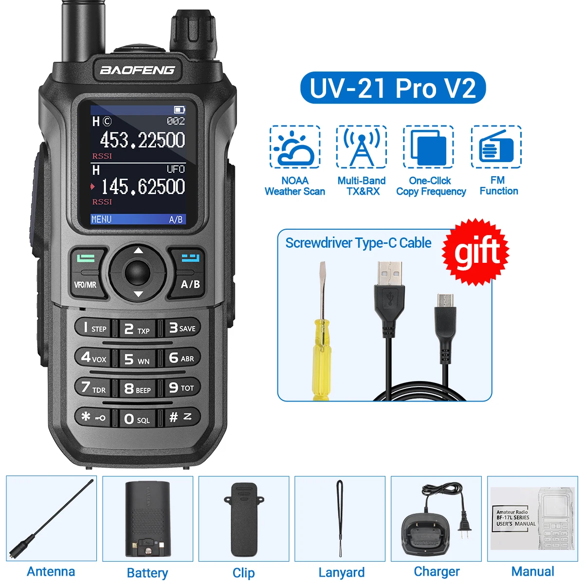 Baofeng UV-21 Pro Walkie Talkie Multi Band Wireless Copy