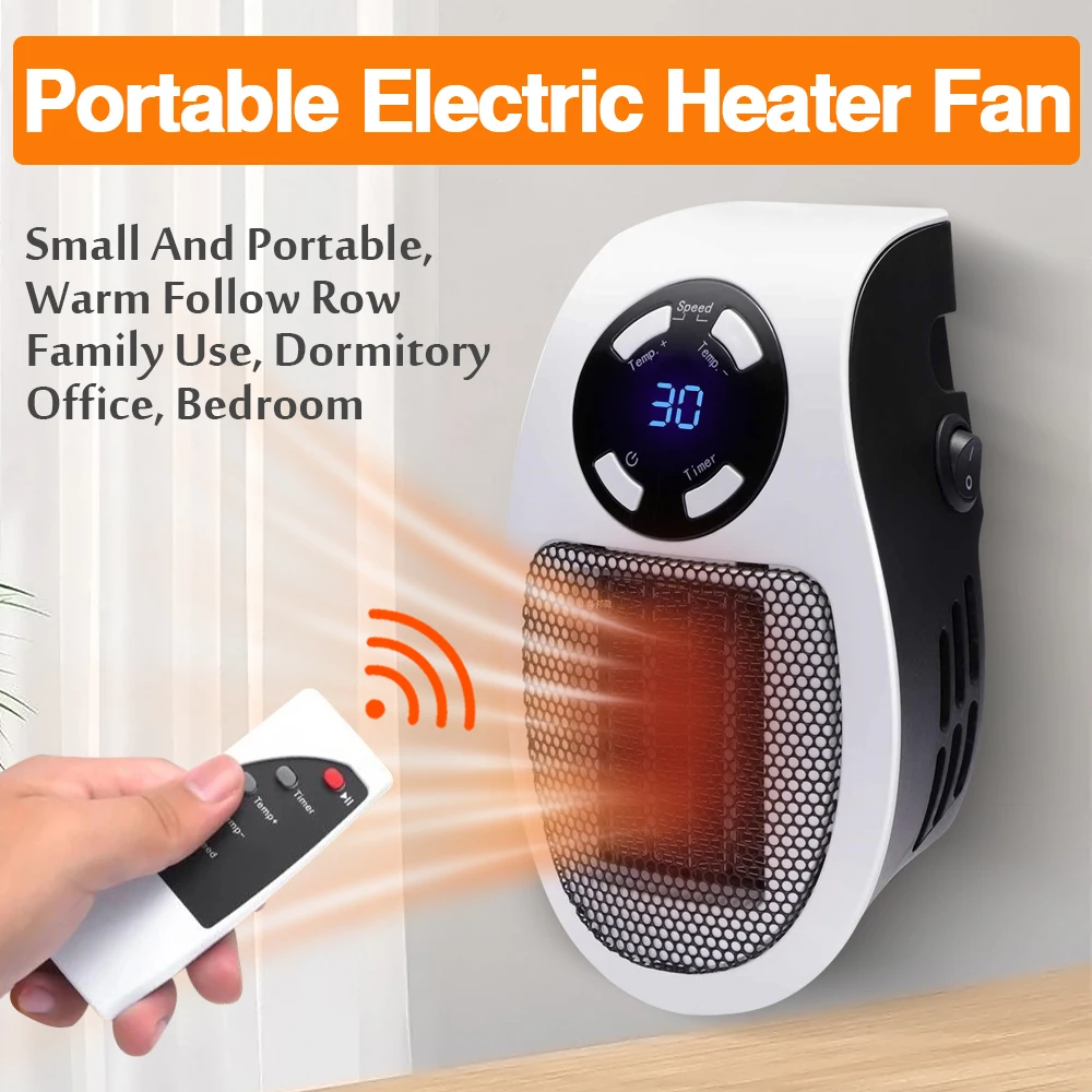 Portable Electric Heater Plug In Wall Heater Room Powerful Warm Blower Remote Mini Household