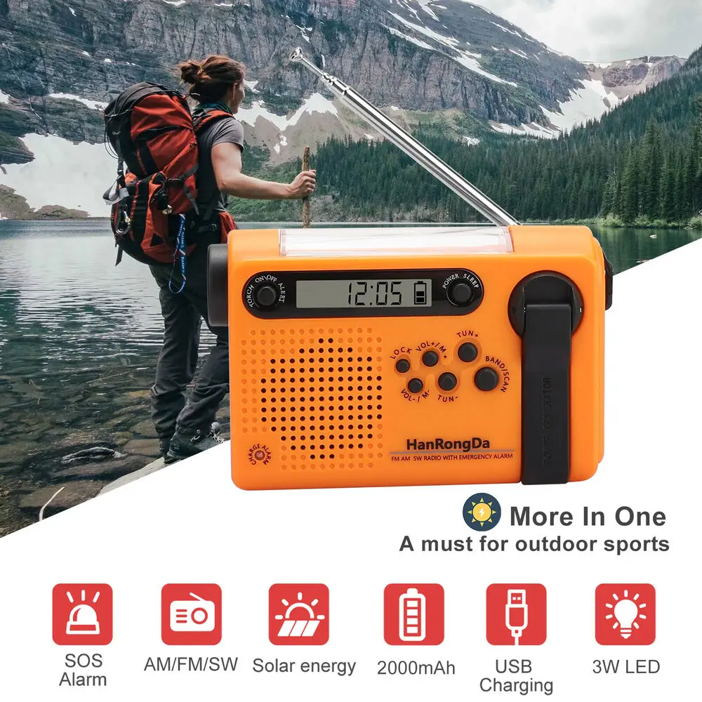 Solar Hand Crank Weather Radio 2000mah Am Fm Sw Radio Alarm Clock