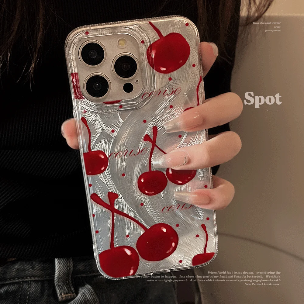 Dark Cherry Feather Laser Fruit Print Phone Case Cover