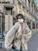 Lautaro Autumn Winter Oversized Loose Casual Luxury Soft Thick Warm Hairy Faux Fox Fur Coat Women Long Sleeve Fluffy Jacket 2024 1