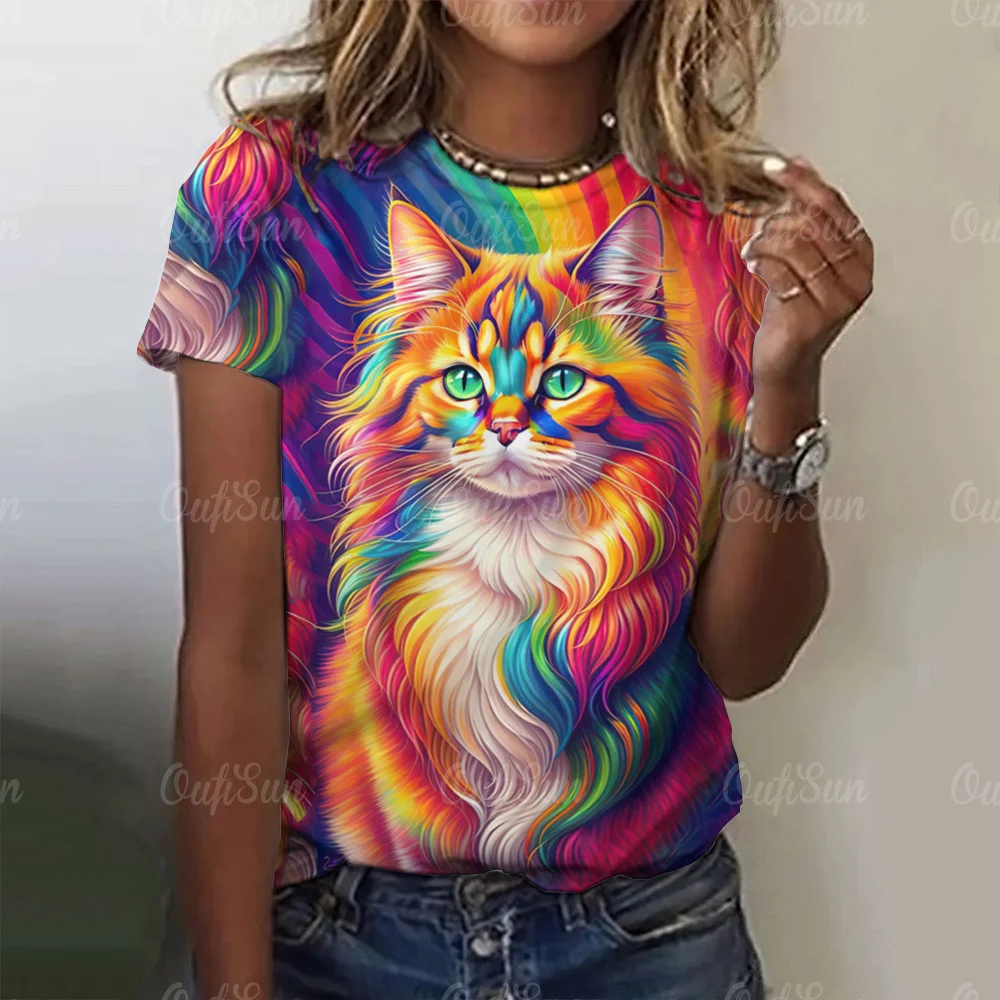 

Женская футболка с коротким рукавом, футболка большого размера с 3D-принтом животного, лето 2024