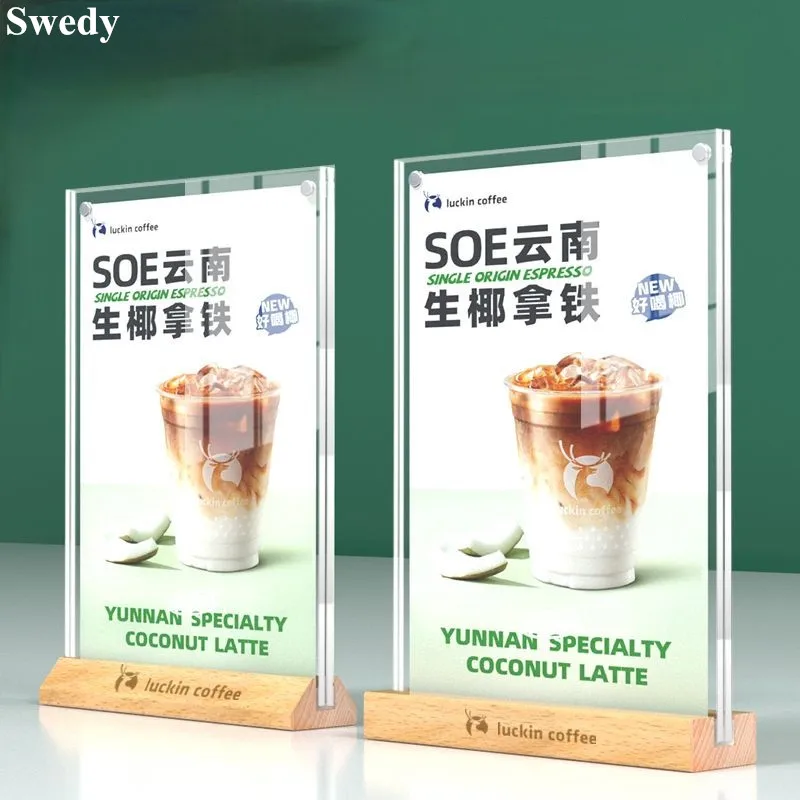 

A5 148x210mm Wood Base Magnetic Desk Acrylic Sign Holder Display Stand Photo Picture Poster Frame Menu Paper Holder