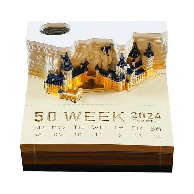 Omoshiroi Block 3D Notepad 2024 calendario calendario 3D Howarts Castle 3D  Memo Pad note di carta blocco appiccicoso note regalo di natale - AliExpress