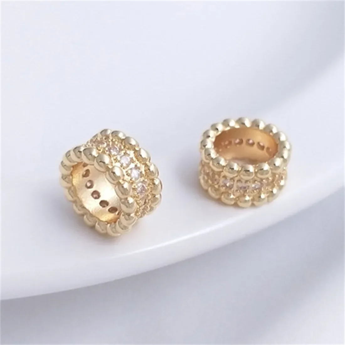 

14K инкрустированные золотом циркониевые бусины с большим отверстием, разделенные бусинами, подвеска для бега, бриллианты для колес, C284