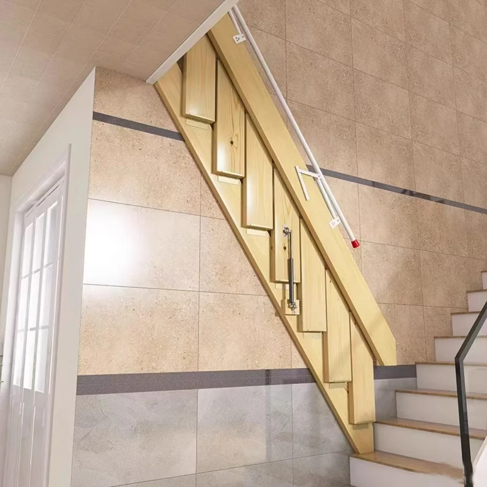 Integral loft solid wood folding stairs indoor invisible wall-mounted ...