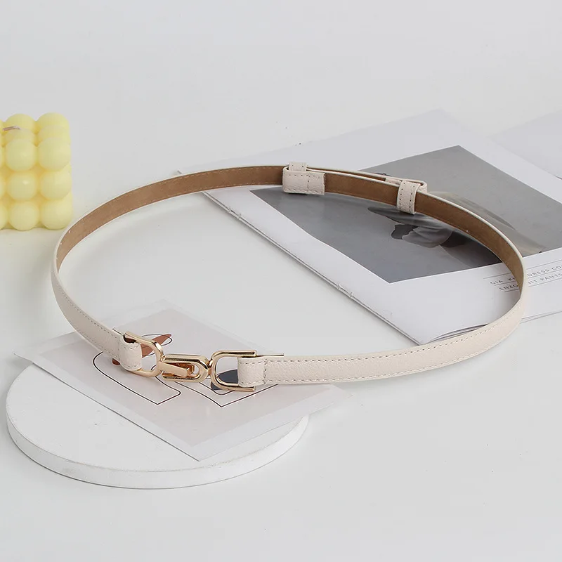 Women's Adjustable Skinny Faux Leather Belt with Vintage Golden Buckle