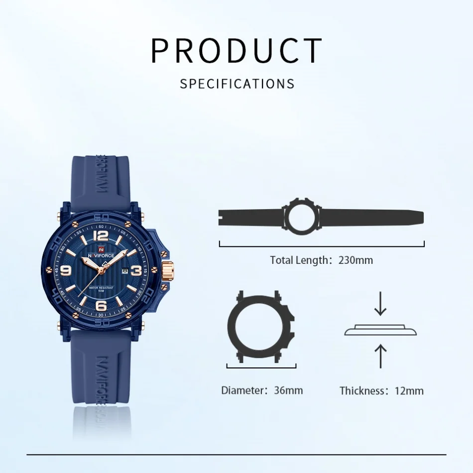 Naviforce Luminous Display Strap Ladie's Watches Simple Style Waterproof Quartz Movement Women's Clock Elegant Silicone Gifts, Alina Gadgets