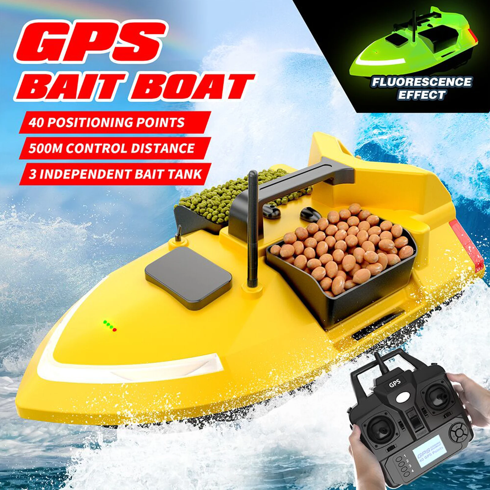 Bateau Appât De Pêche Télécommandé Avec Sondeur GPS - Autonomie 500m - Modèle FG