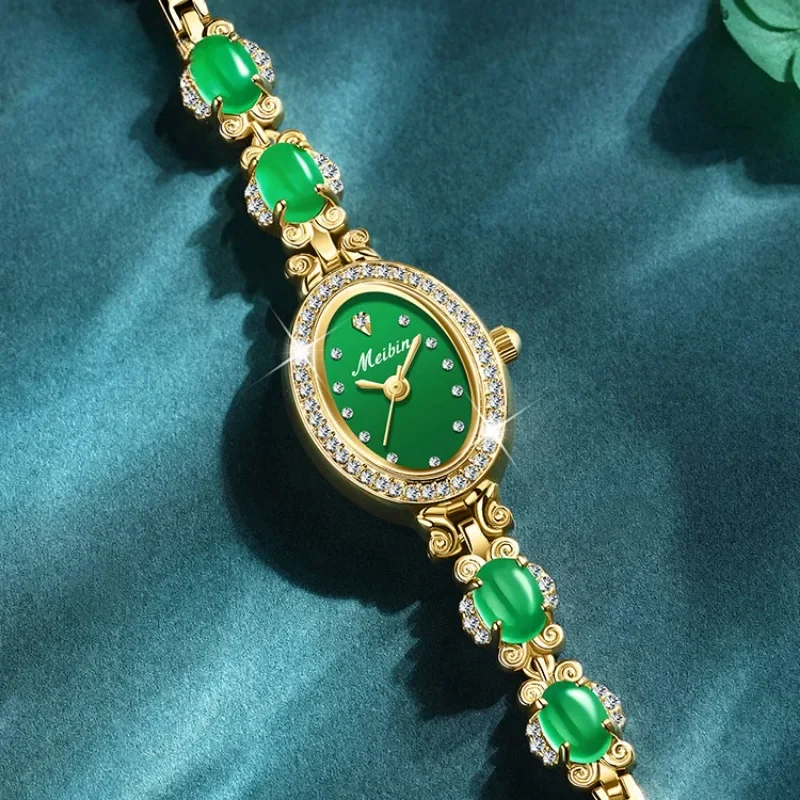 Watches for Women 3 Bar Waterproof Luxury Women Bracelet Clock Fashion Green Diamond Fashion Ladies Quartz Watch Circular Dial