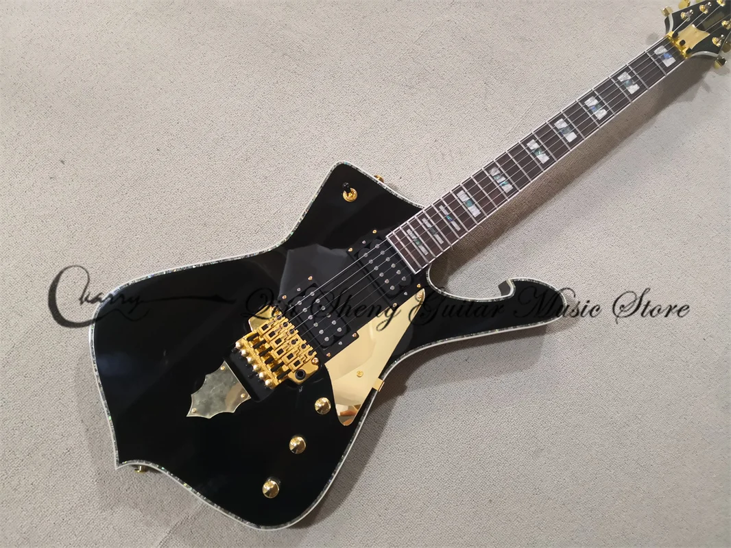 

Black Electric Guitar Ice Ma Guitar Tremolo Bridge Maple Neck Set In Basswood Body HH Pickups Gold Tuners