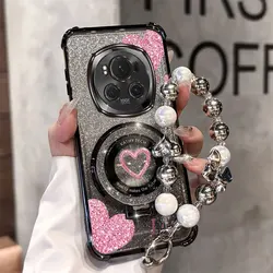 Pearl Strap Glitter Love Phone Holder Case with Anti - Knock Back Cover - Magic 3 Pro (Black)