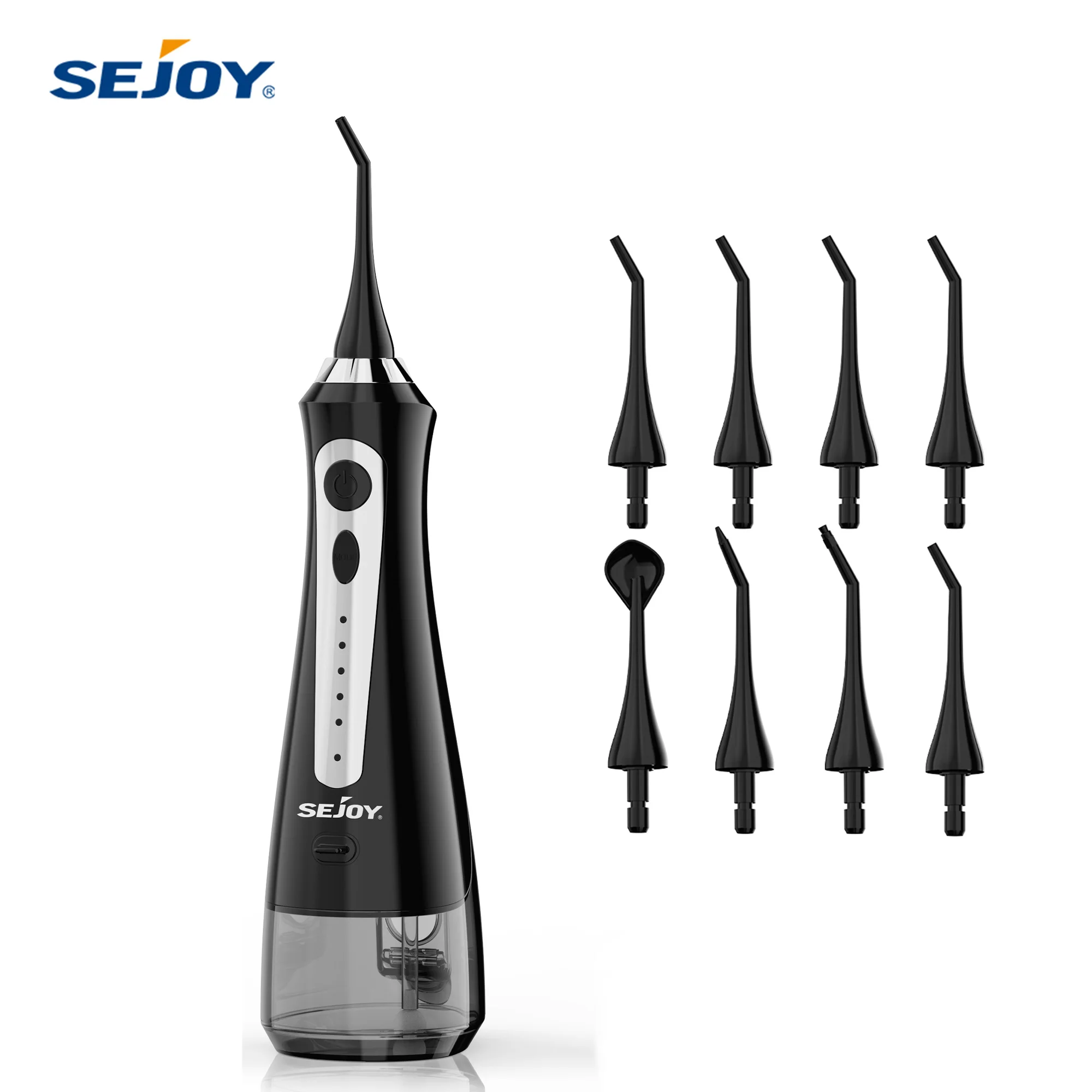 Sejoy Portable Electric Water Flosser Oral Irrigator Dental Teeth Whitening strips 230ML Tank 5 Modes 5 Jet Tips For Home Travel