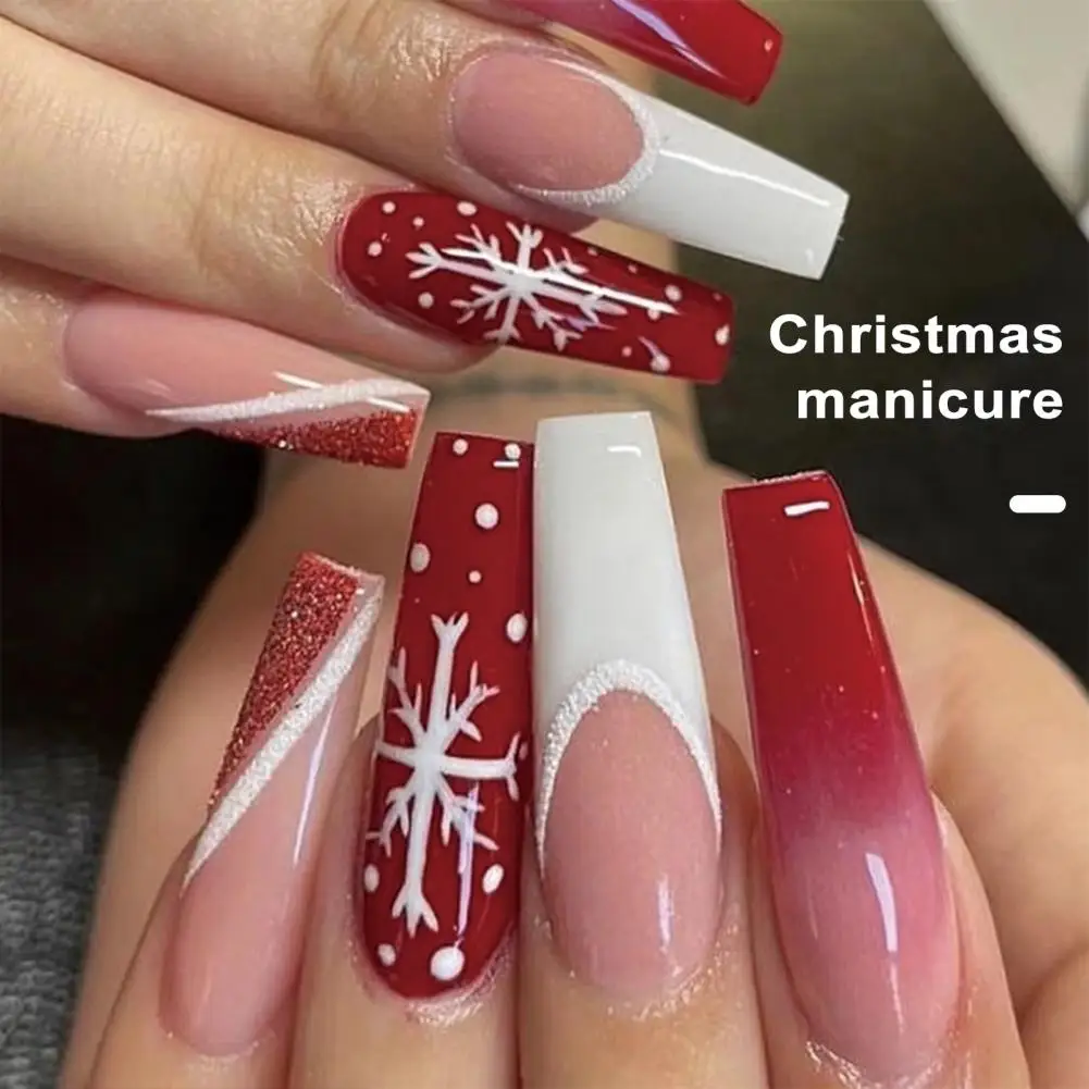 

Artificial Nail Kit Reusable Snowflake Gradient Press-on Nails Diy Manicure Decoration with Smooth Surface Glossy Finish