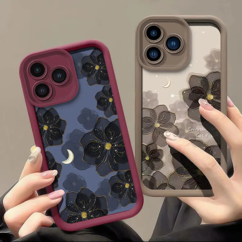 Elegant Moonlit Floral Shockproof Silicone Phone Case