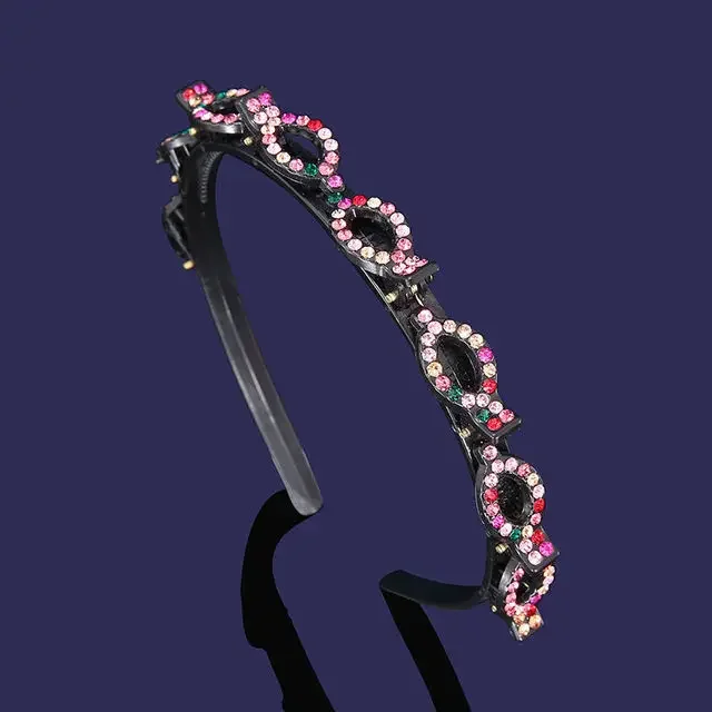 Bandeau Accessoire Cheveux – Métal Noir Et Cristaux Roses – Neuf Avec étiquettes