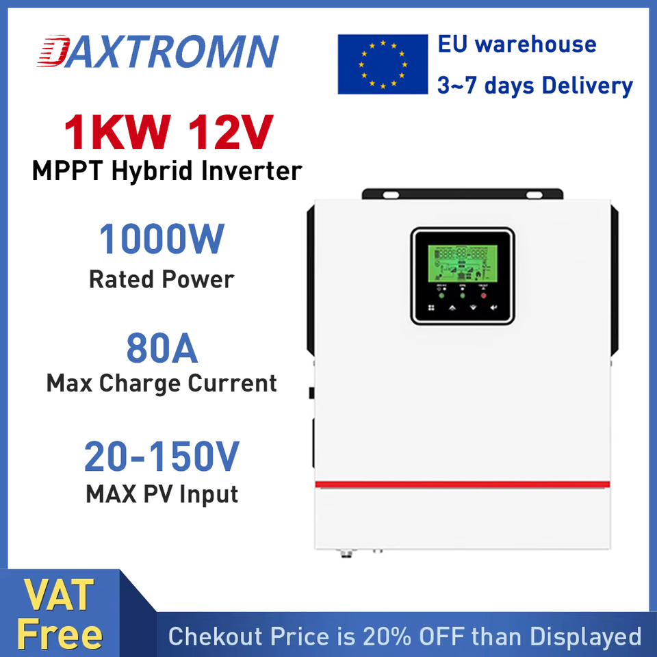 Daxtromn 1KW 1000W Hybrid function Solar Inverter 12V 220V Pure Sine Wave off-grid inverter MPPT 80A Solar Charge Controller