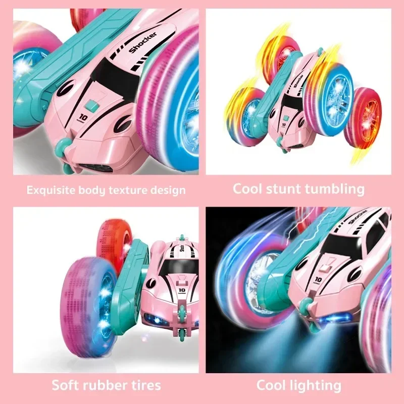 2.4G RC Stunt Car Children Double Sided Flip Remote Control Car 360 Degree Rotation Off Road Rc Drift Cars For Pink Girls Toys 3