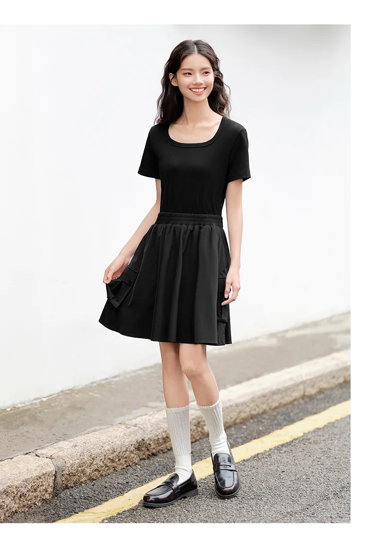 Dress Women Faux Two-Piece Design Versatile Summer New Square Collar Slim Fit Short Skirt Suitable For Petite 5 Dress Women Faux Two-Piece Design Versatile Summer New Square Collar Slim Fit Short Skirt Suitable For Petite
