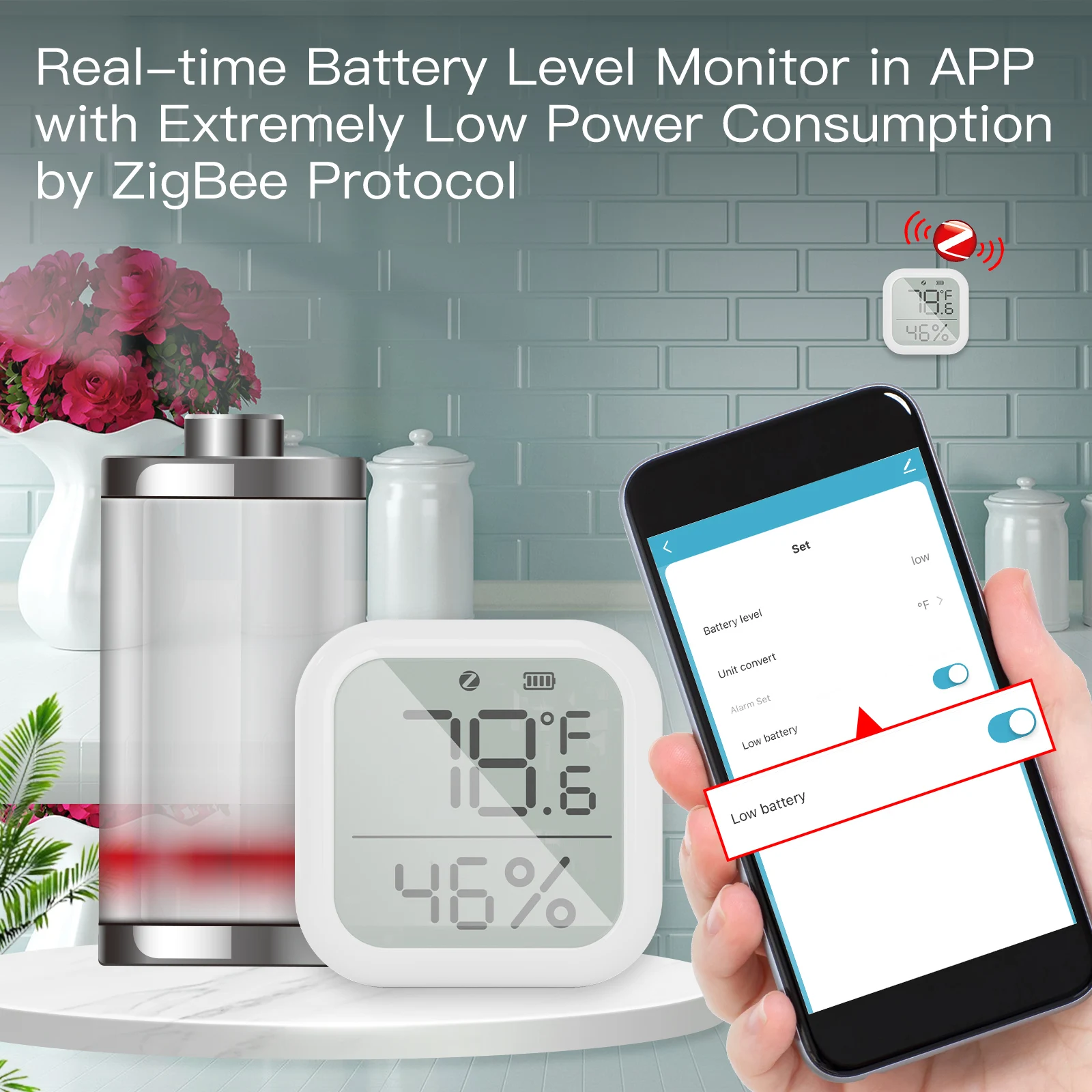 interno com display LCD digital, aplicativo Tuya Smart Life, controle remoto