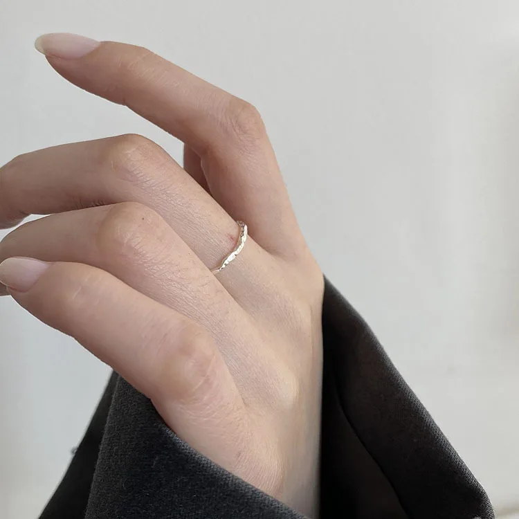 Silver Rings 925 Sterling Minimalist Geometric Round For Women Opening Irregular Accessories