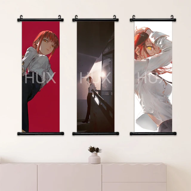 Anime Motosserra Homem Rolagem De Lona, Makima Power Denji Aki Mitaka Asa,  Pendurado Na Parede Pintura, Manga Posters, Decoração