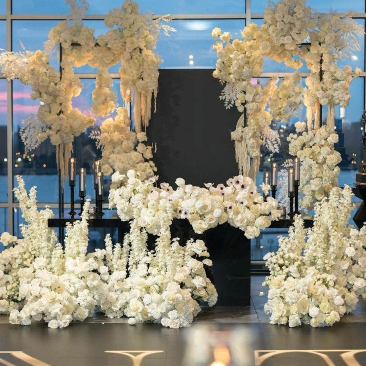 웨딩 장식 꽃 스탠드 배경, 블랙 스테인레스 스틸 프레임, 웨딩 금속 아치 배경 스탠드, 2 개 