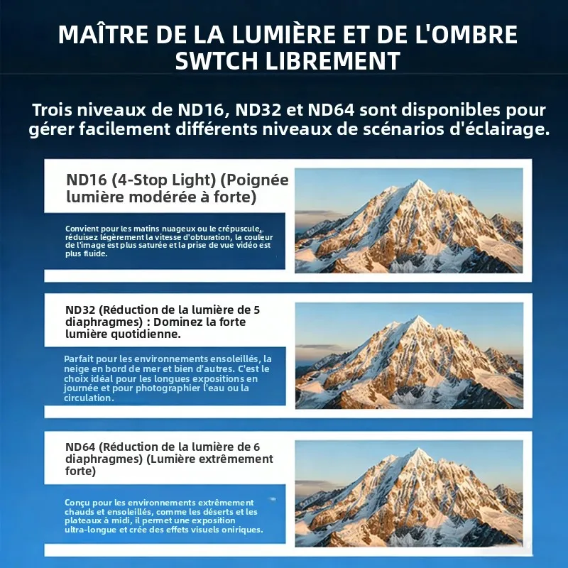 Filtre ND pour Insta360 X5 installé sur la caméra, prêt à filmer avec une qualité cinématographique.
