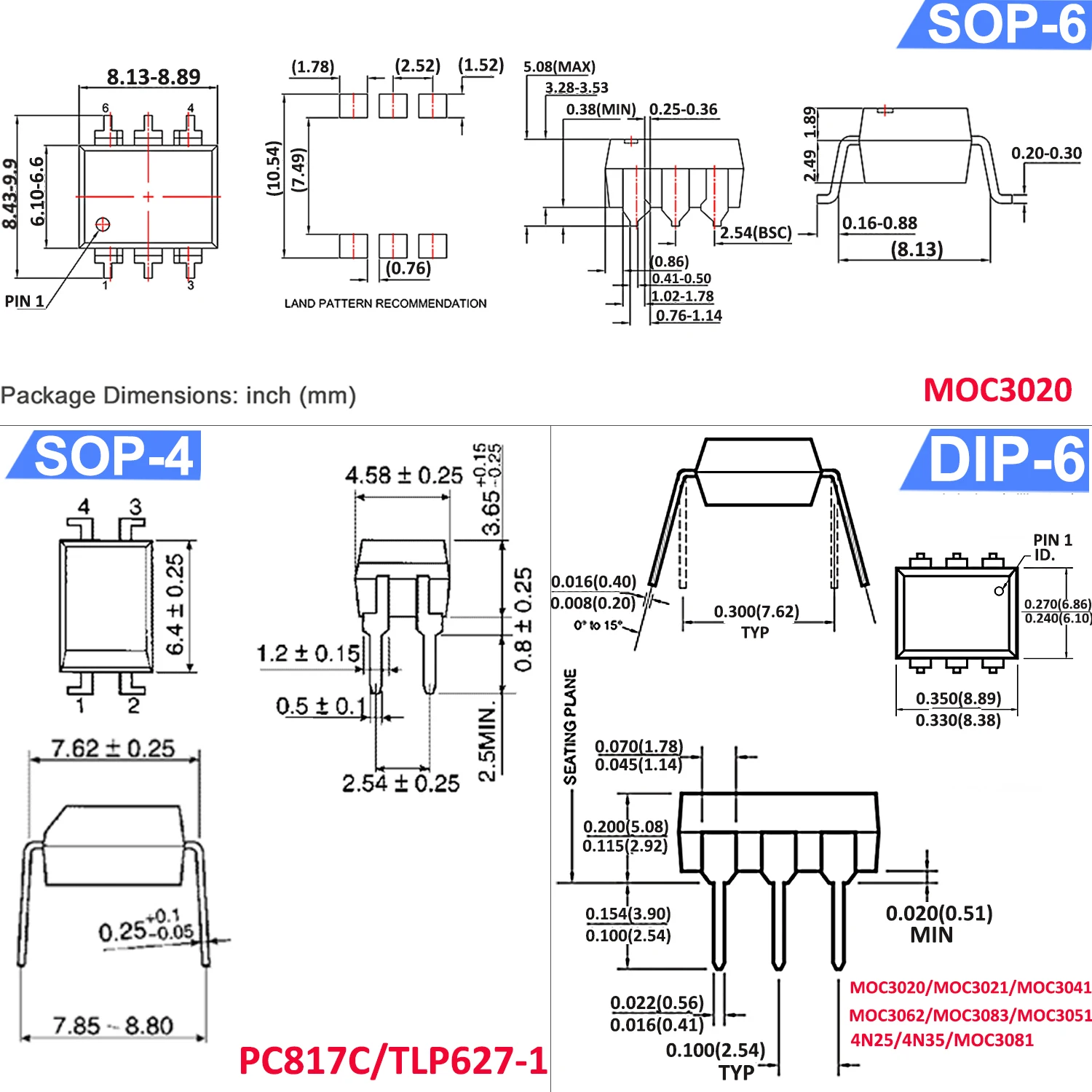 Moc3021 Pc817 4N35 4N25 Moc3041 Moc3020 Tlp627 Hcpl3120 Pc817C Pc817B Moc3083 P521 Tlp521-4 Tlp621 Hcpl 3120 Moc3051 Optokoppler – Detail 3