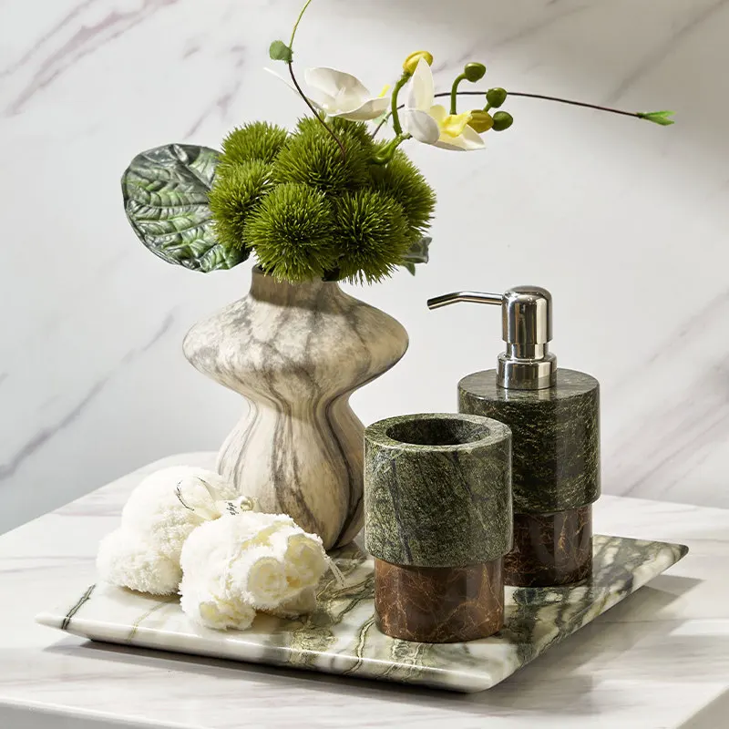 창의적인 레오파드 프린트 스톤 로션 병 구강청결제 컵 대리석 트레이 호텔 욕실용품 비누 디스펜서 컵 장식