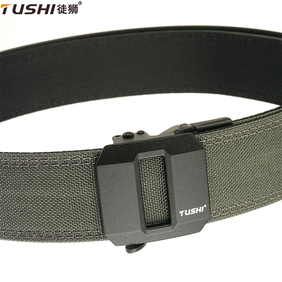 TUSHI New Tactical Belt Hard Gun Belt Military Belt for Men Metal Buckle IPSC Tight Nylon EDC Secretly Carried Belt Male Girdle