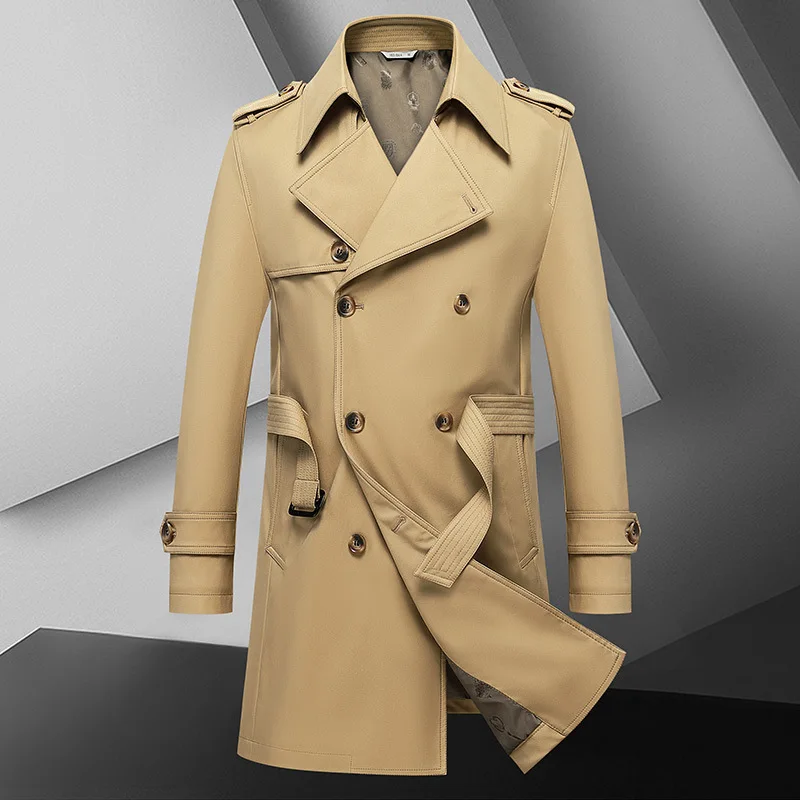 

Men's Coat Simple Spring and Autumn Double-breasted Belt Mid-length Top Quality Coat plus size