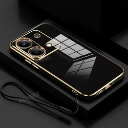 Luxury Plating Lanyard Silicone Phone Case - Elegant Protective Back Cover for RedmiNote13 Pro plus (ZBSS Black)