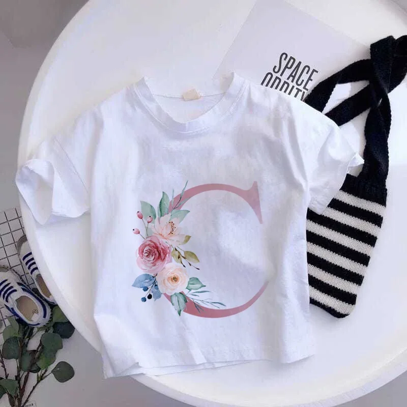 thumbnail image 1 of Camiseta de algodón con 26 letras en inglés ABCD, camiseta de verano para niños con flores, ropa informal de dibujos animados, camisetas de manga corta para niñas y niños, 1 of 4