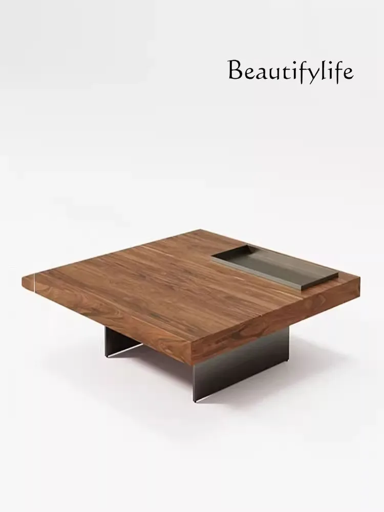 

Italian Minimalist Square Tea Table Solid Wood Advanced Designer Model the Pattern of Walnut Silent Style Tea Table